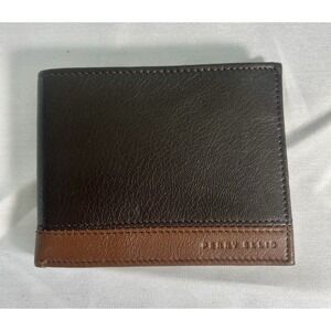 Perry Ellis Portfolio Men's Two Tone Bifold Brown Color Block Wallet